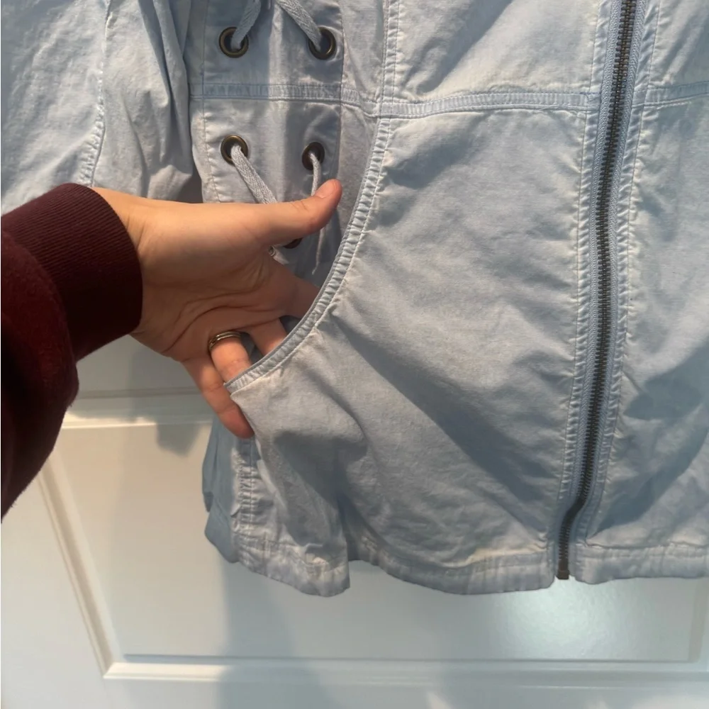 Zenergy by Chico's Garment-dyed lace-up jacket 3/4 Sleeve Sky Blue Size 2